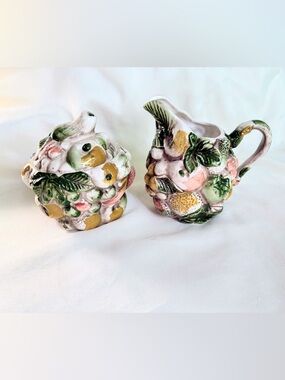 Hand-Painted Ceramic Fruit Pitcher and Sugar Set - Pastel Multi